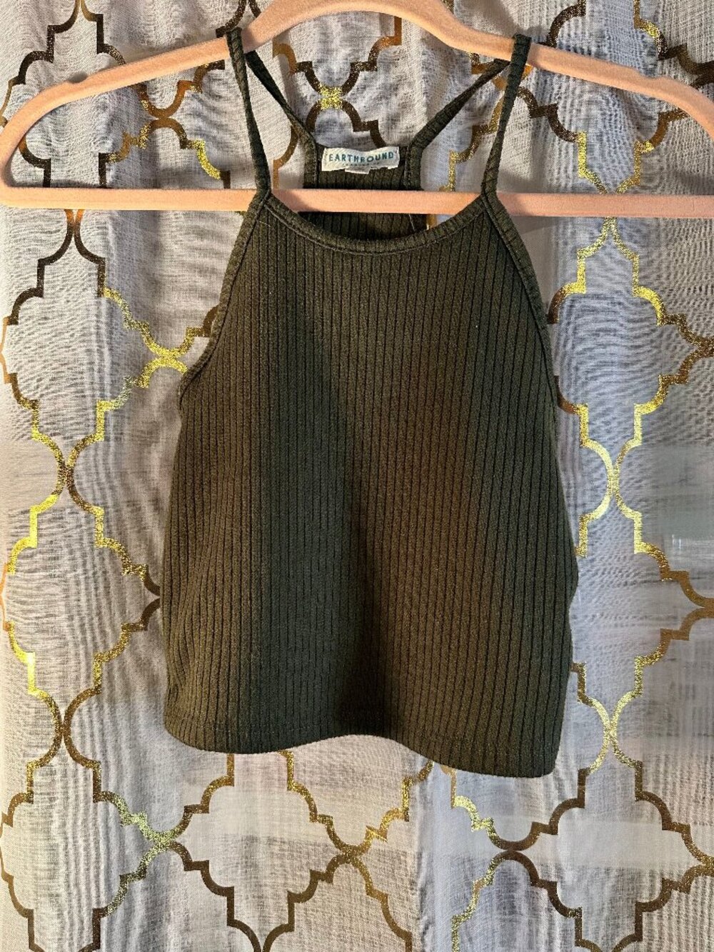 Earthbound Trading Co. Olive Green Halter Cami Top S